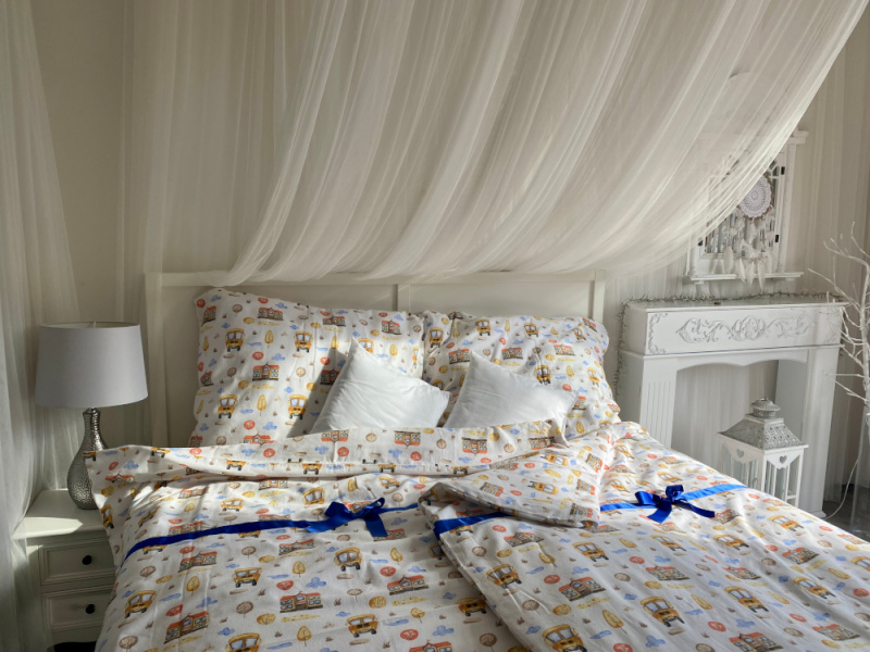 #Ervi FLANELOVÉ bavlněné povlečení - autobusy 140x200 cm