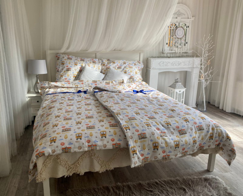 #Ervi FLANELOVÉ bavlněné povlečení - autobusy 140x200 cm