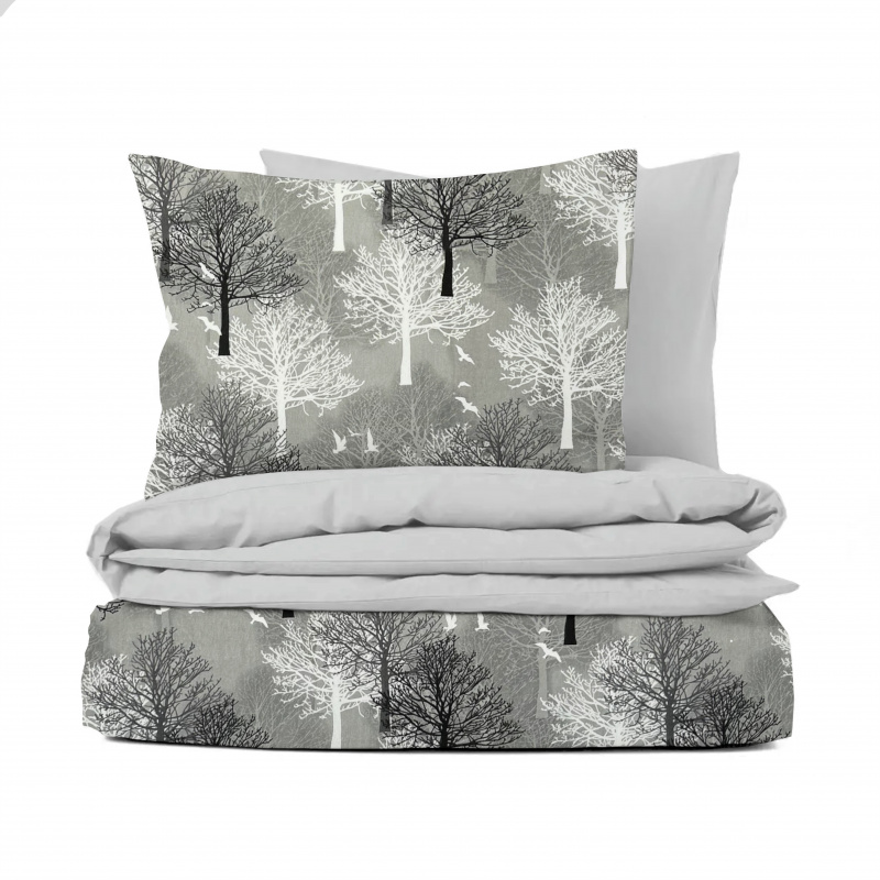 #Ervi bavlněné povlečení oboustranné - stromy na šedém/světle šedé 200x220cm