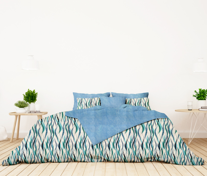 #Ervi bavlněné povlečení oboustranné - modré vlny/modrá žihaná 200x220cm