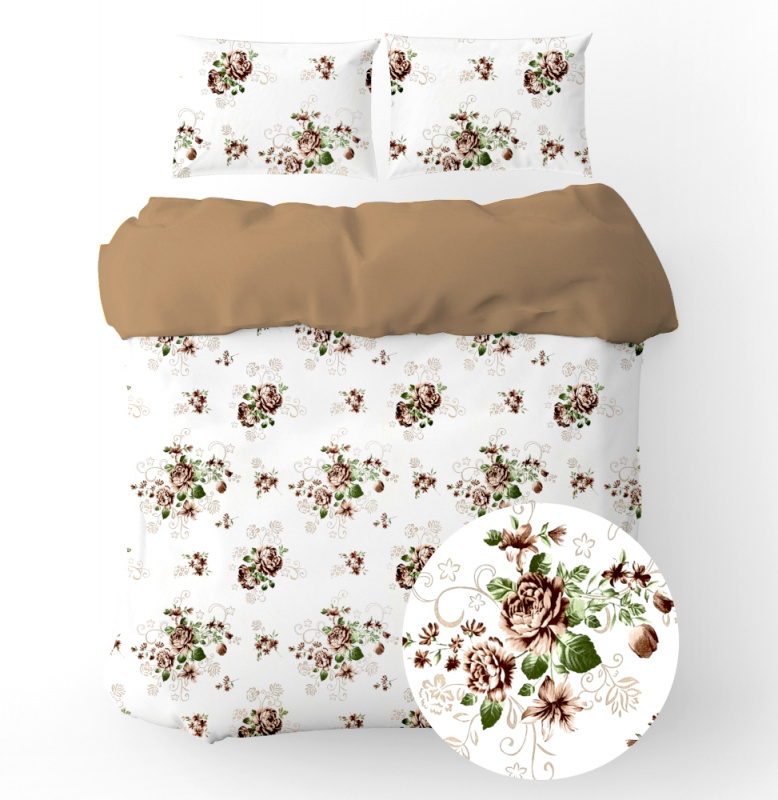 #Ervi bavlněné povlečení oboustranné - hnědé růže/hnědé 200x220cm