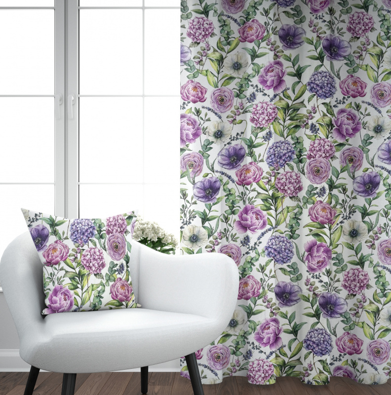 Ervi Saténový závěs DELUXE - Fialová zahrada