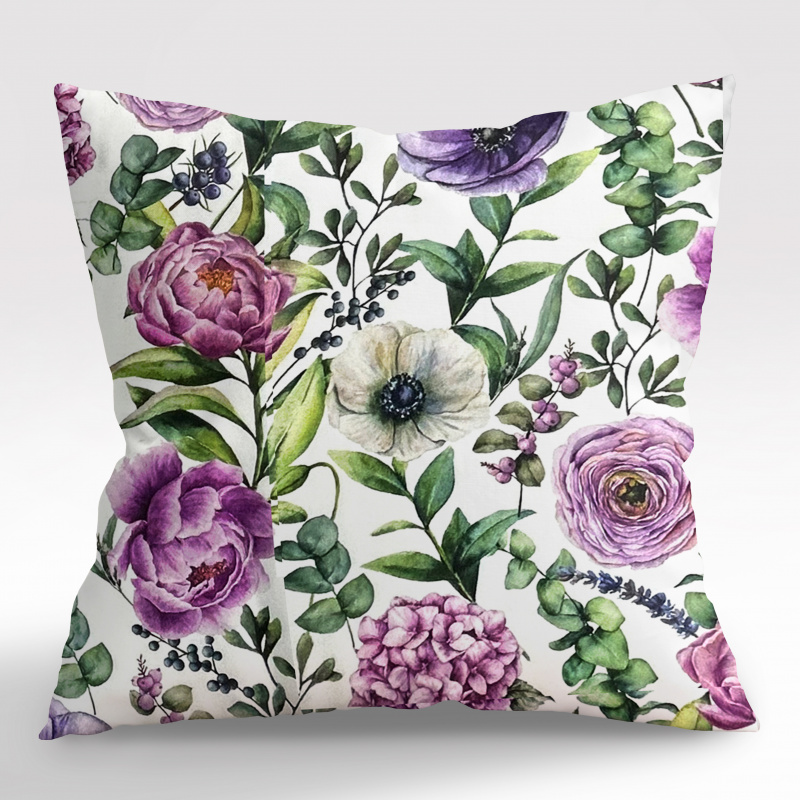 Ervi Saténový povlak na polštář DELUXE - Fialová zahrada