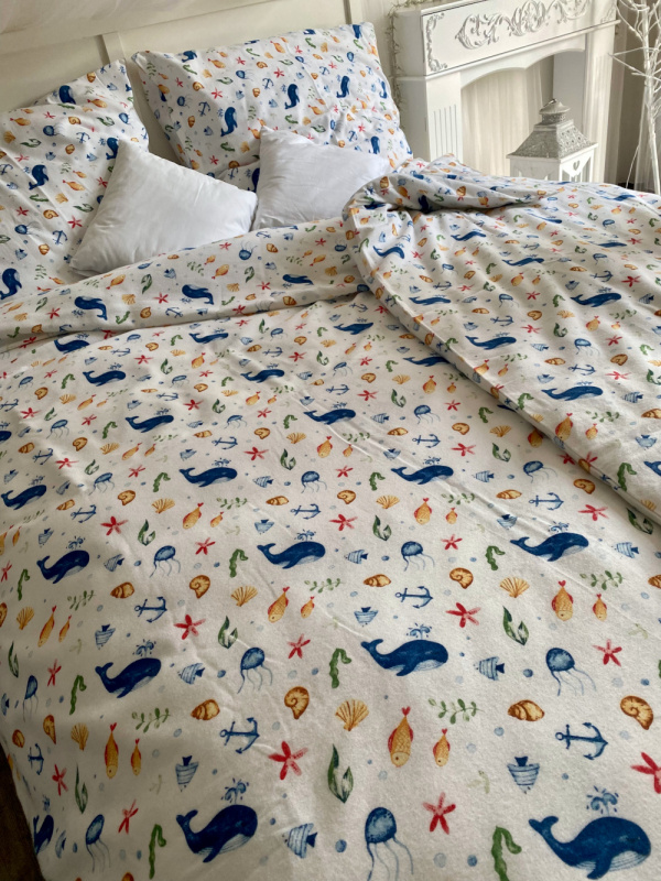 #Ervi FLANELOVÉ bavlněné povlečení - mořský svět 140x200 cm