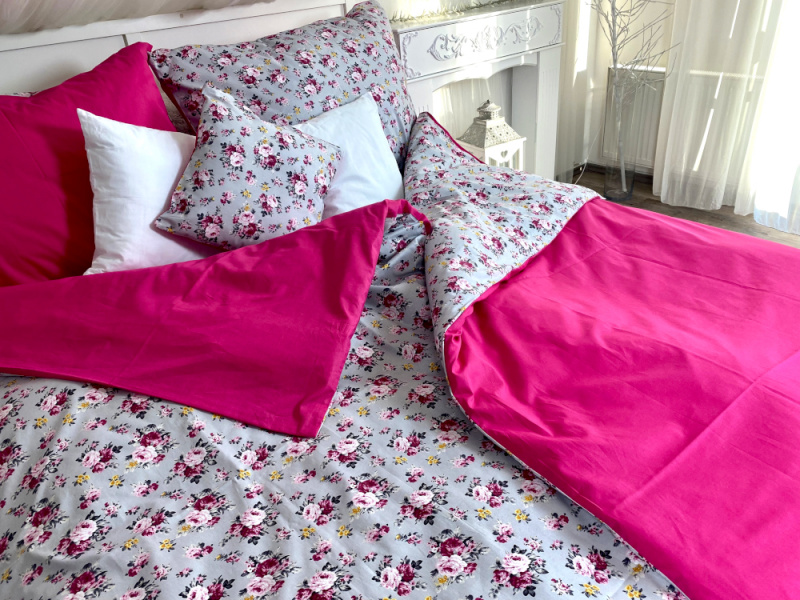 #Ervi bavlněné povlečení oboustranné - růžičky/růžové 140x200 cm