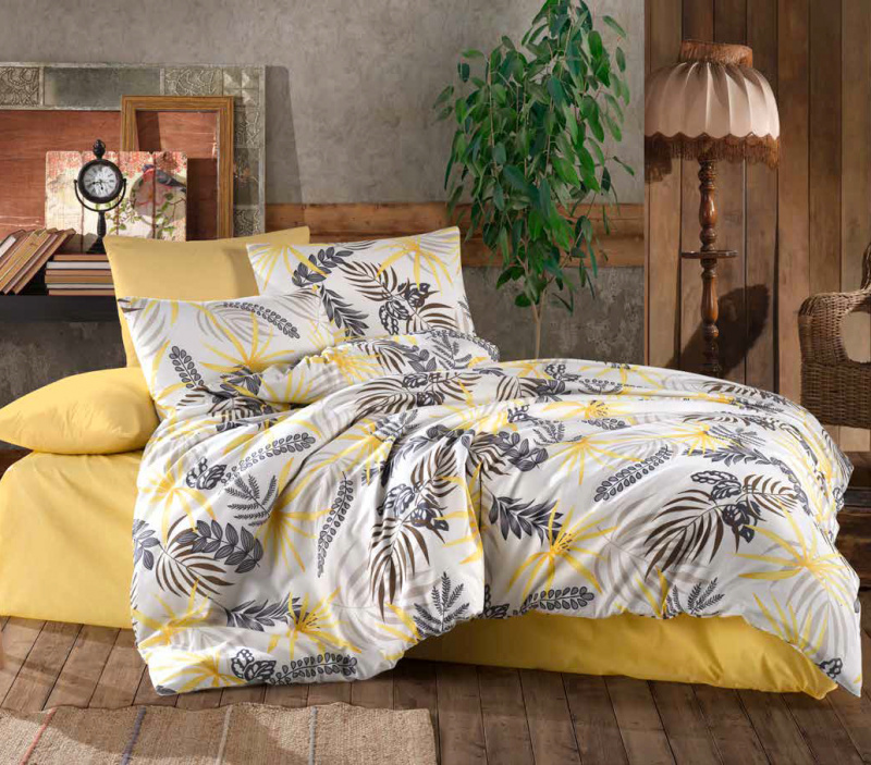 #Ervi bavlněné povlečení oboustranné - Flora/žluté  140x200 cm