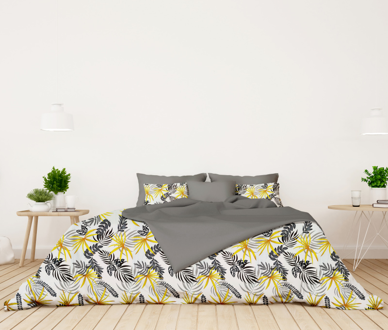 #Ervi bavlněné povlečení oboustranné - tropická flora/šedé 140x200 cm
