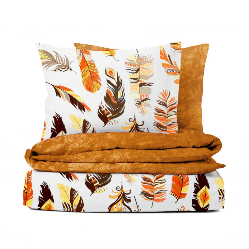 #Ervi bavlněné povlečení oboustranné - oranžové peří/oranžové žihané 140x200 cm