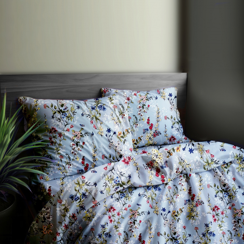 Ervi bavlněné povlečení - malované luční květiny na modrém