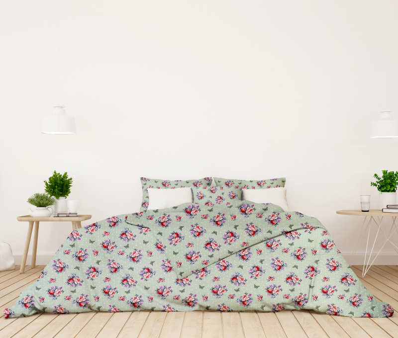 #Ervi bavlněné KREPOVÉ povlečení -  Romantický vzor na zeleném 140x200 cm