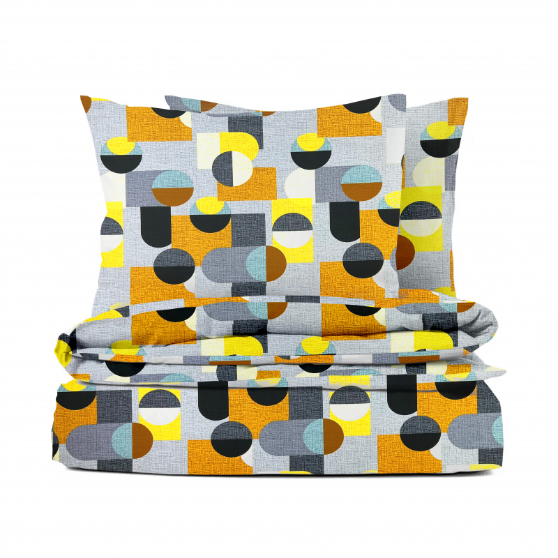 #Ervi bavlněné KREPOVÉ povlečení -  geometrické obrazce hnědé/žluté 140x200 cm