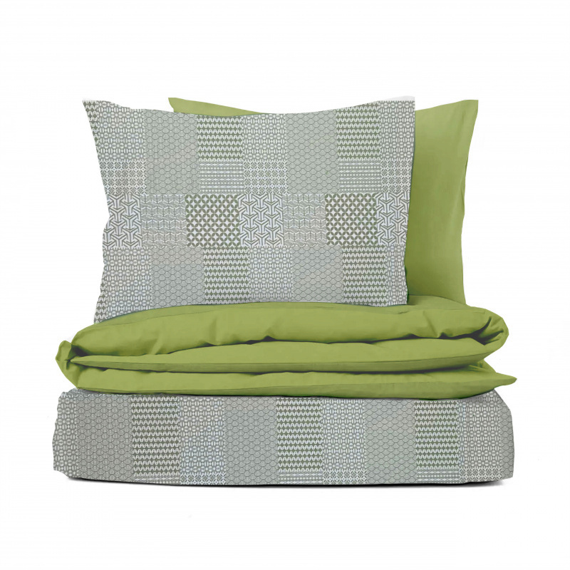 #Ervi bavlněné KREPOVÉ povlečení DUO -  Geometrický vzor /olivové 140x200 cm