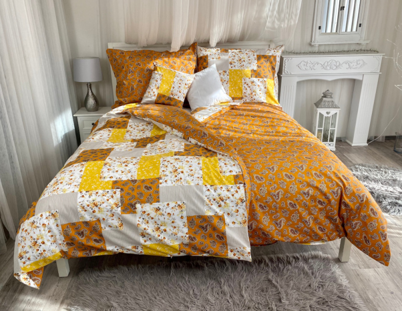#Ervi bavlněné povlečení oboustranné - pečvork/turecké okurky na oranžovém 140x200 cm