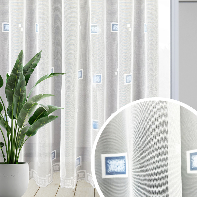 Ervi žakárová záclona 24135 modrá kostka, metráž