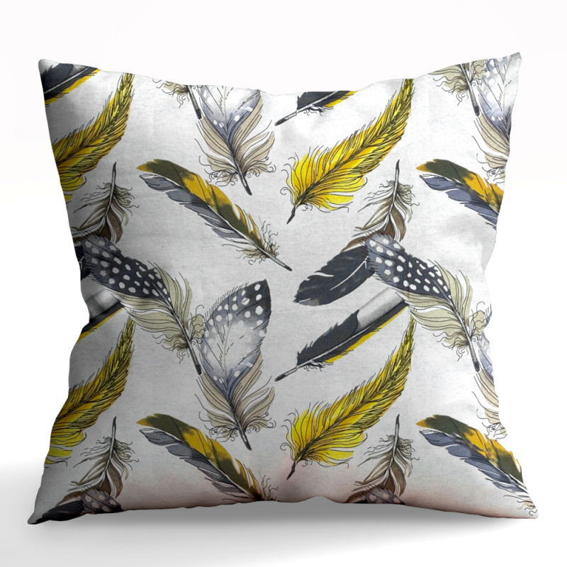 Ervi povlak na polštář bavlněný žluté a šedé peří