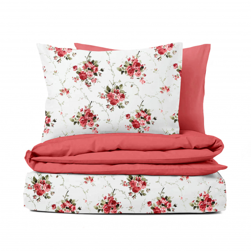 Ervi bavlněné povlečení oboustranné - červené růže/korálové