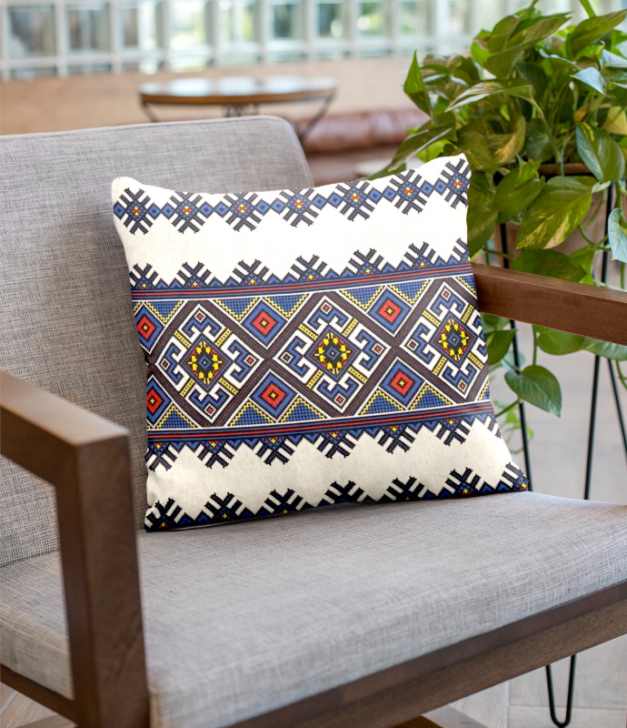 Ervi povlak na polštář bavlněný výšivka modrá print