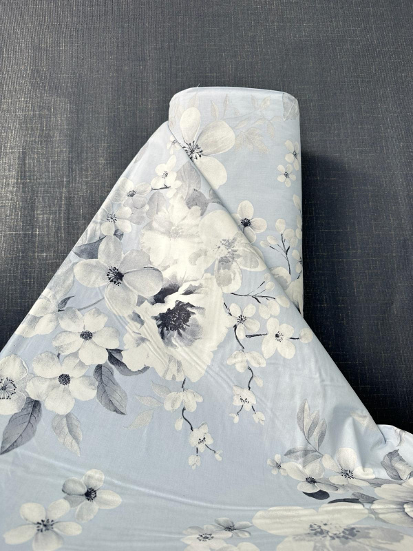 Ervi Bavlněná látka/plátno š.240cm - Malované květy na modrém - 25184-19, metráž