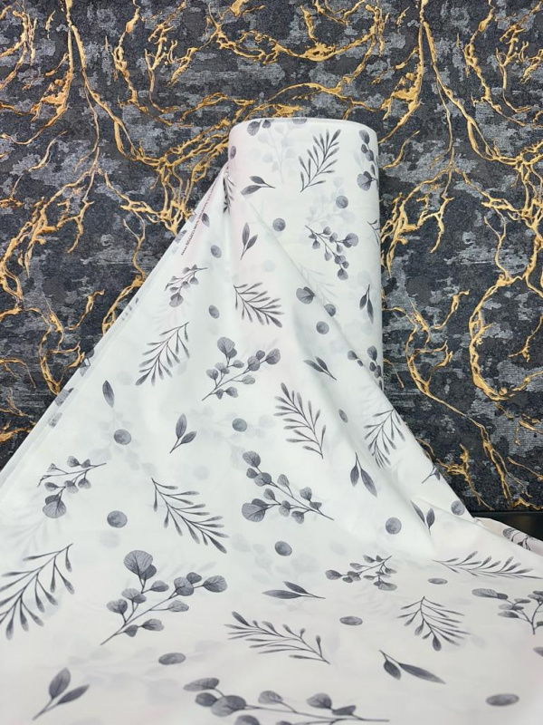 Ervi Bavlněná látka/plátno š.240cm - eukalyptové šedý lístky - 4820-02, metráž