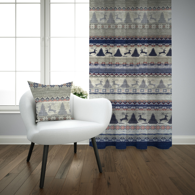 Ervi bavlněný závěs   - Norský vzor modrý