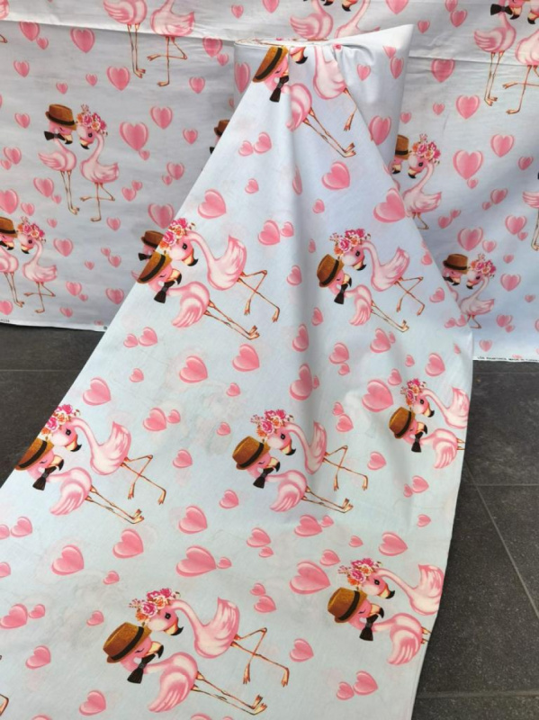 Ervi Bavlněná látka/plátno š.240cm - zamilovaní plameňáci na šedém 24226-2, metráž