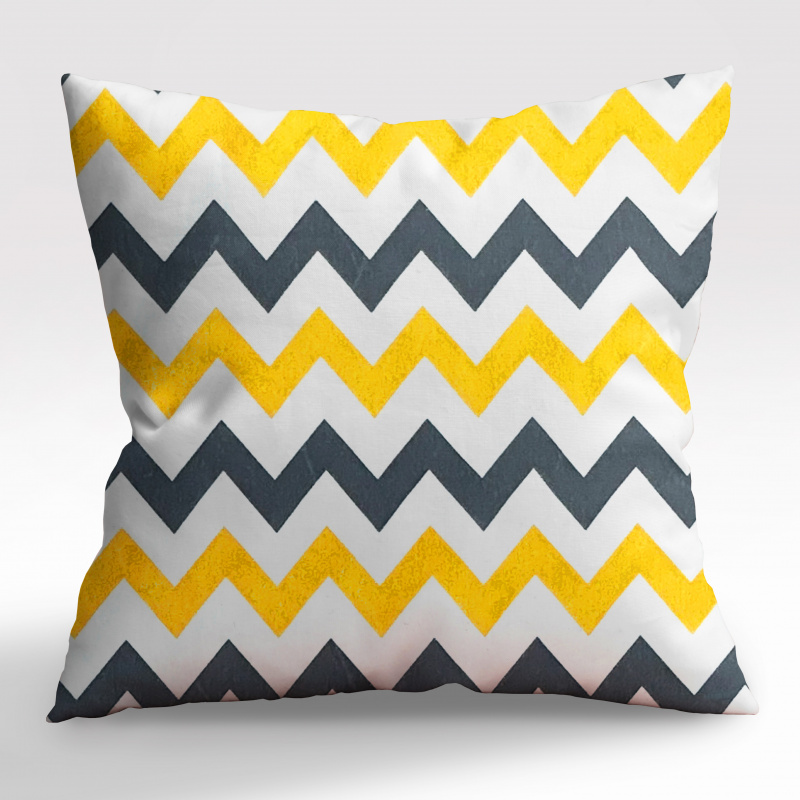 Ervi povlak na polštář bavlněný - žluté a šedé cik-cak