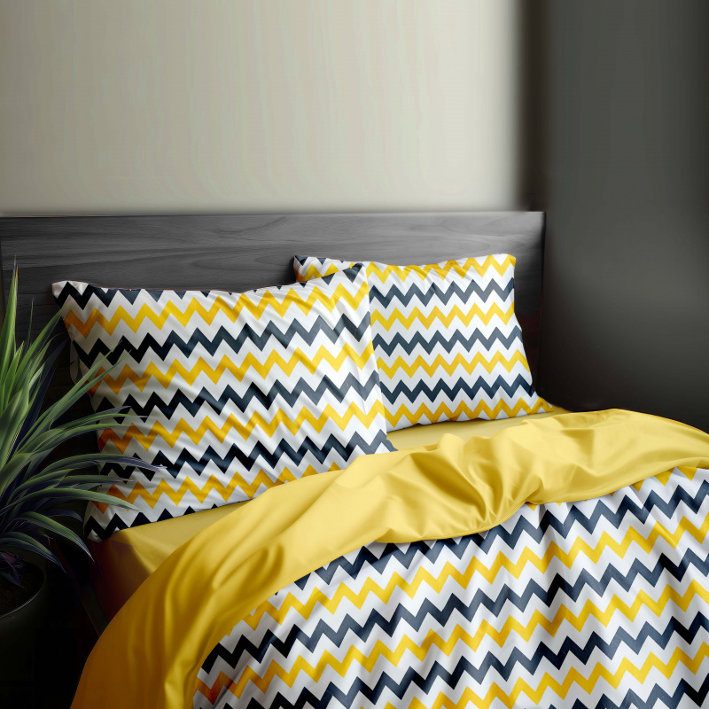 Ervi bavlněné povlečení oboustranné - žluté a šedé cik-cak/žluté