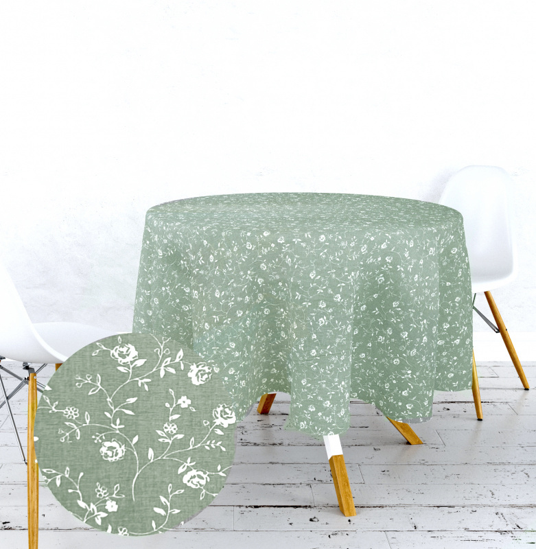 Ervi bavlněný ubrus na stůl kulatý - květiny na olivovém