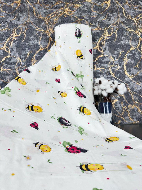 Ervi Bavlněná látka/plátno š.240cm - včely a berušky - 29219-10, metráž