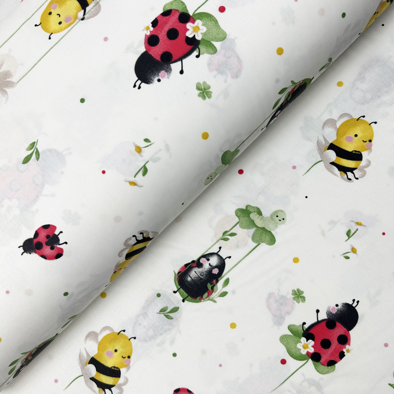 Ervi Bavlněná látka/plátno š.240cm - včely a berušky - 29219-10, metráž