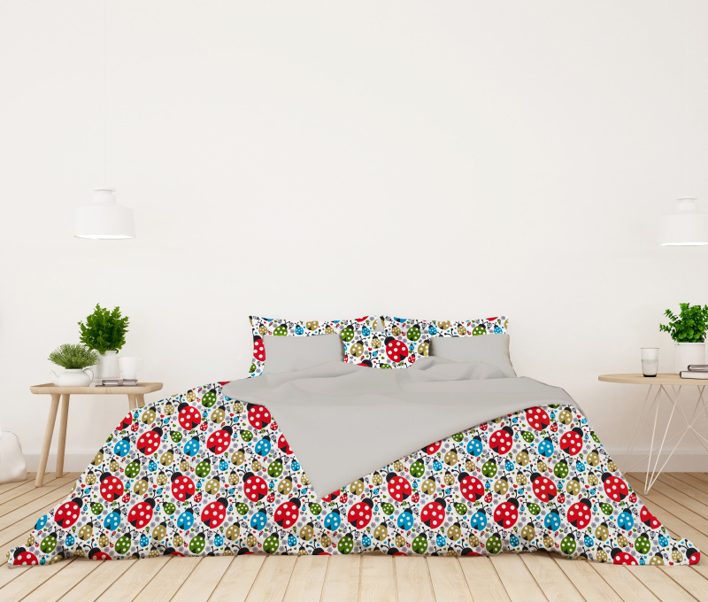 #Ervi bavlněné povlečení oboustranné - barevné berušky/šedé 140x200 cm