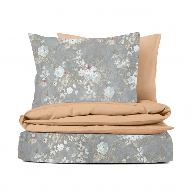 Ervi bavlněné povlečení oboustranné - bílé růže na šedém/hnědo béžový