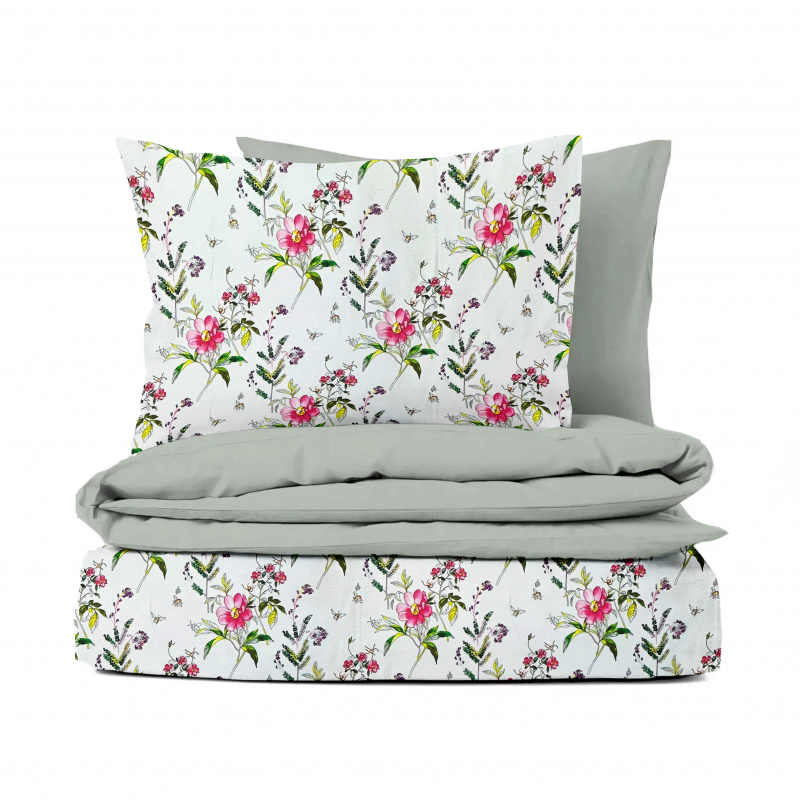 Ervi bavlněné povlečení oboustranné - Louka na bílém/šedé