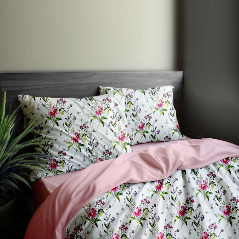 Ervi bavlněné povlečení oboustranné - Louka na bílém/růžové
