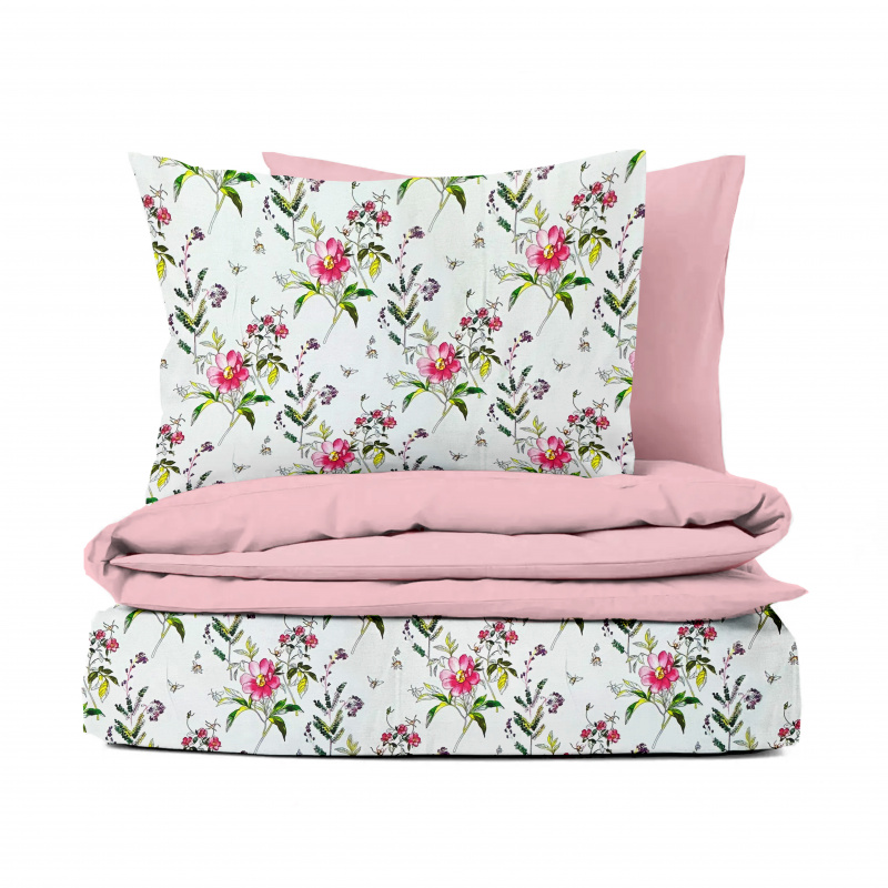 Ervi bavlněné povlečení oboustranné - Louka na bílém/růžové