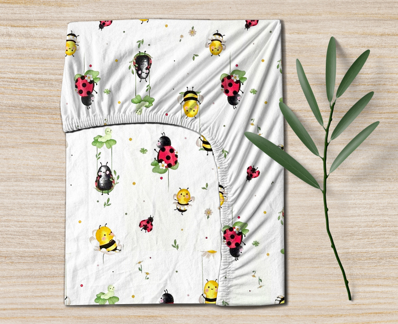 Ervi bavlněné napínací prostěradlo - včely a berušky