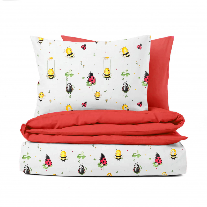 Ervi bavlněné povlečení oboustranné - včely a berušky/červené