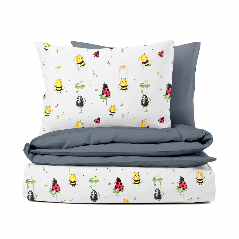 Ervi bavlněné povlečení oboustranné - včely a berušky/tmavě šedé