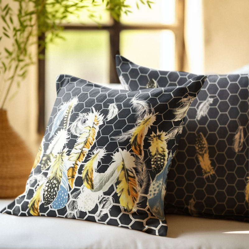 Ervi sada bavlněných povlaků na polštáře 2ks -  peří na šedém