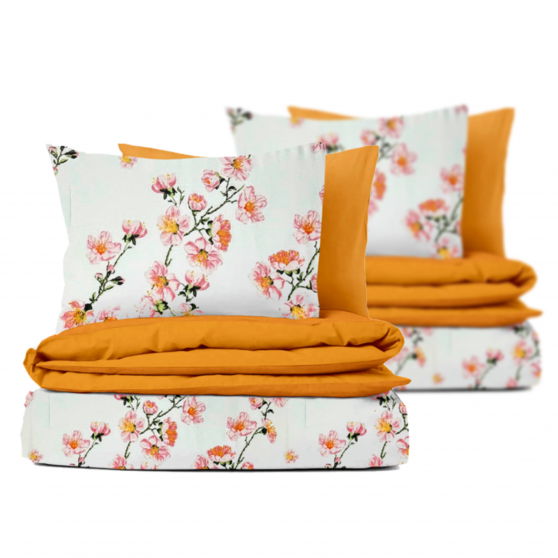 Ervi sada bavlněných povlečení oboustranné 2 ks - květ jabloně/oranžové