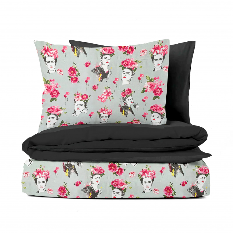 Ervi bavlněné povlečení oboustranné - Florita na šedém/černé