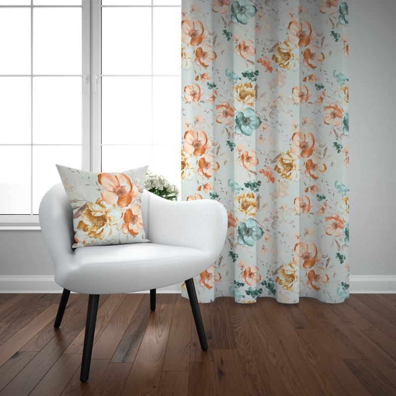 Ervi bavlněný závěs - oranžové akvarelové květiny