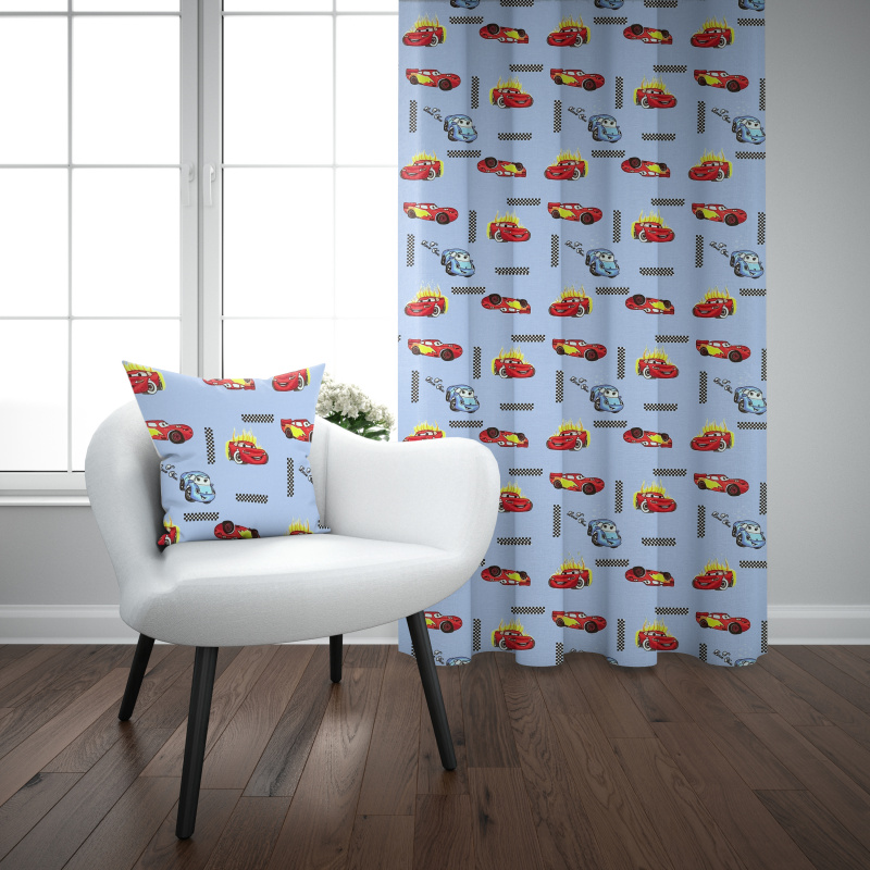 Ervi bavlněný závěs - autíčká na modrém