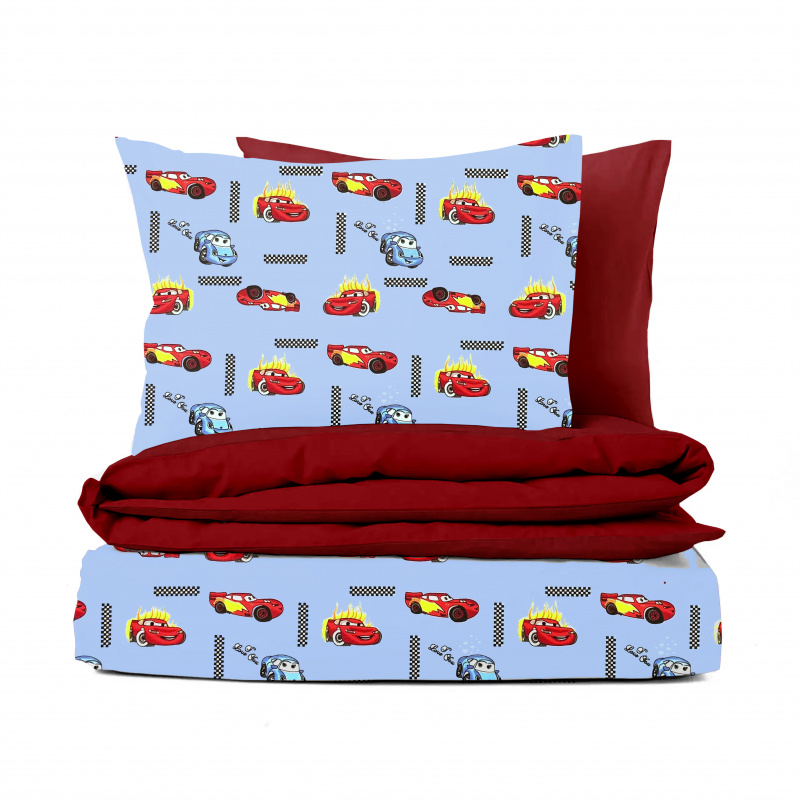 Ervi bavlněné povlečení oboustranné - autíčká na modrém/bordo