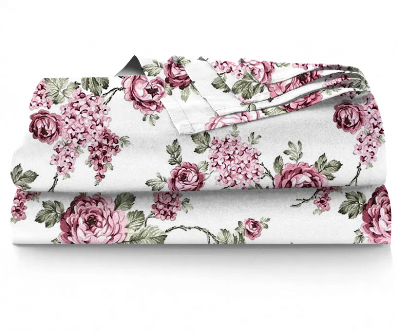 #Ervi bavlněné prostěradlo - růžové květy na bílém  220x240 cm