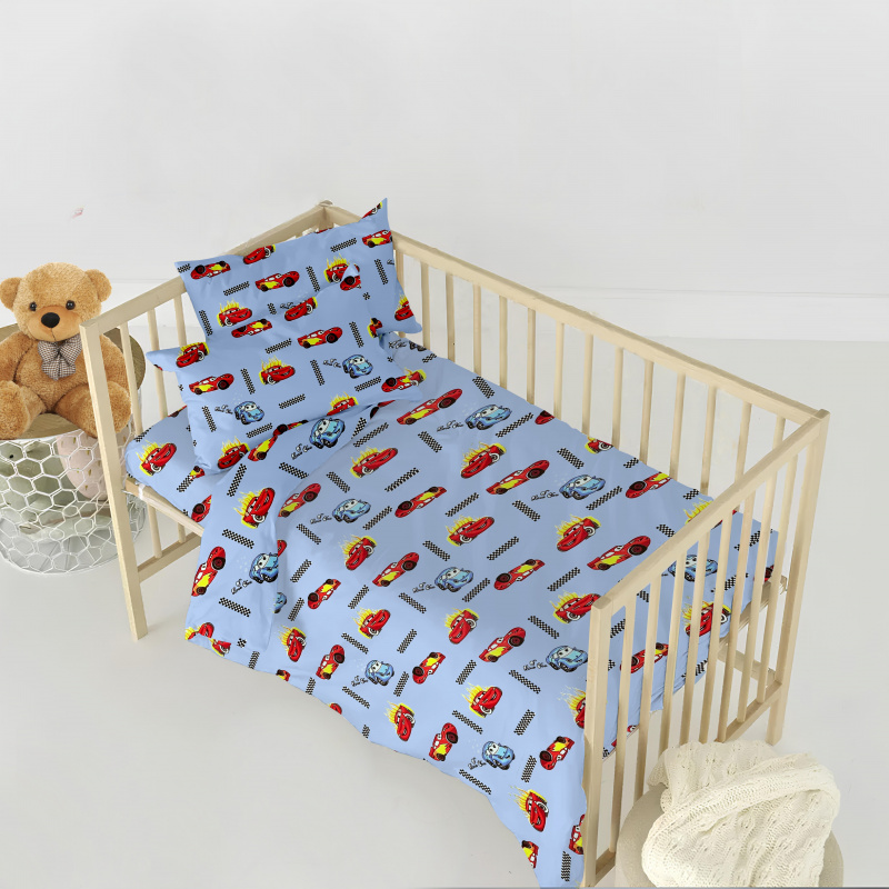 Ervi bavlněné povlečení do postýlky - autíčká na modrém