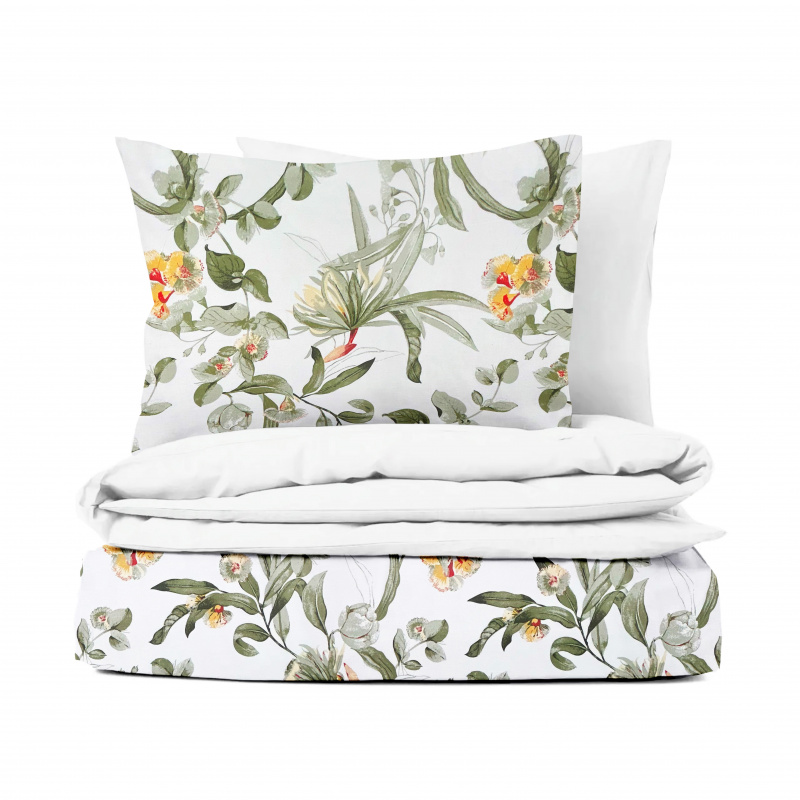 Ervi bavlněné povlečení oboustranné - kvetoucí eukalyptus zelený/bílé
