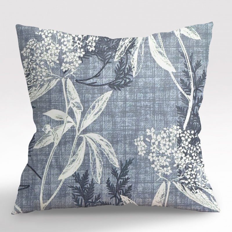 Ervi povlak na polštář bavlněný - modré a bílé listy na modrém