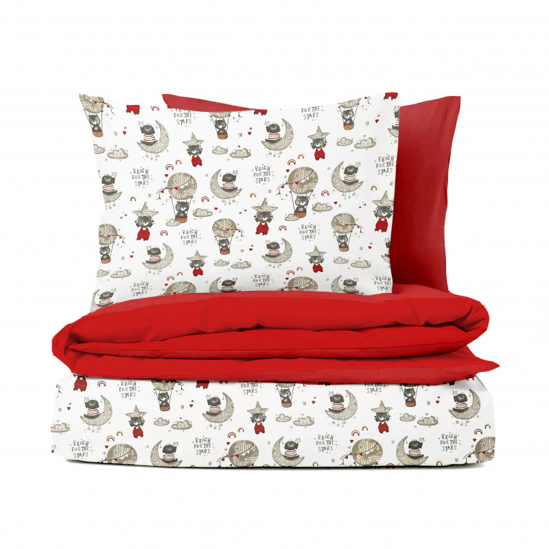 Ervi bavlněné povlečení oboustranné - medvídci a hvězdy/červené