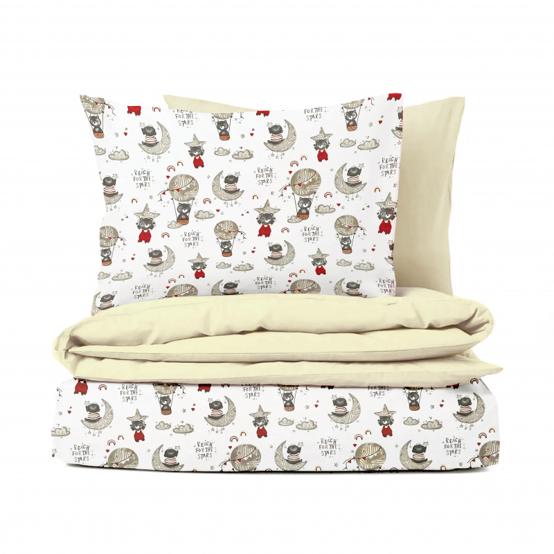 Ervi bavlněné povlečení oboustranné - medvídci a hvězdy/bežové